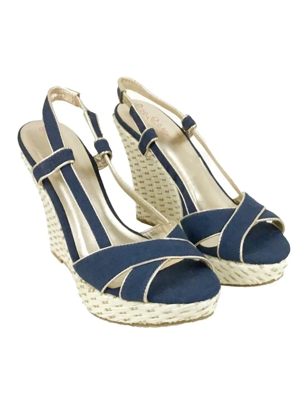 Lilly Pulitzer Navy Ashley Canvas Wedge Sandal NWOT